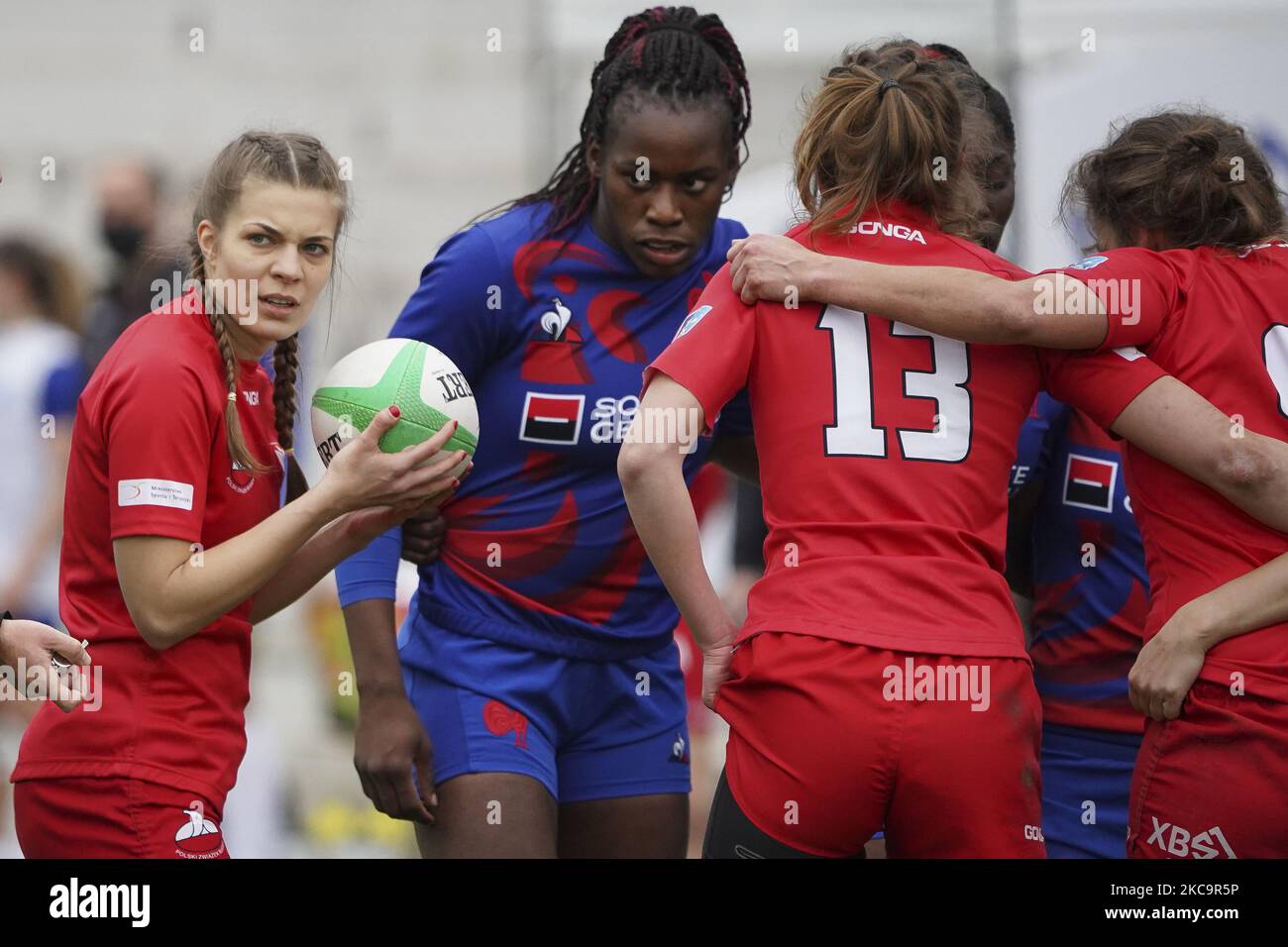 player of Poland during match 20 between Poland and France during Day Two of The Madrid Rugby Sevens International Tournament at Universidad Complutense de Madrid on February 21, 2021 in Madrid, (Photo by Oscar Gonzalez/NurPhoto) Stock Photo