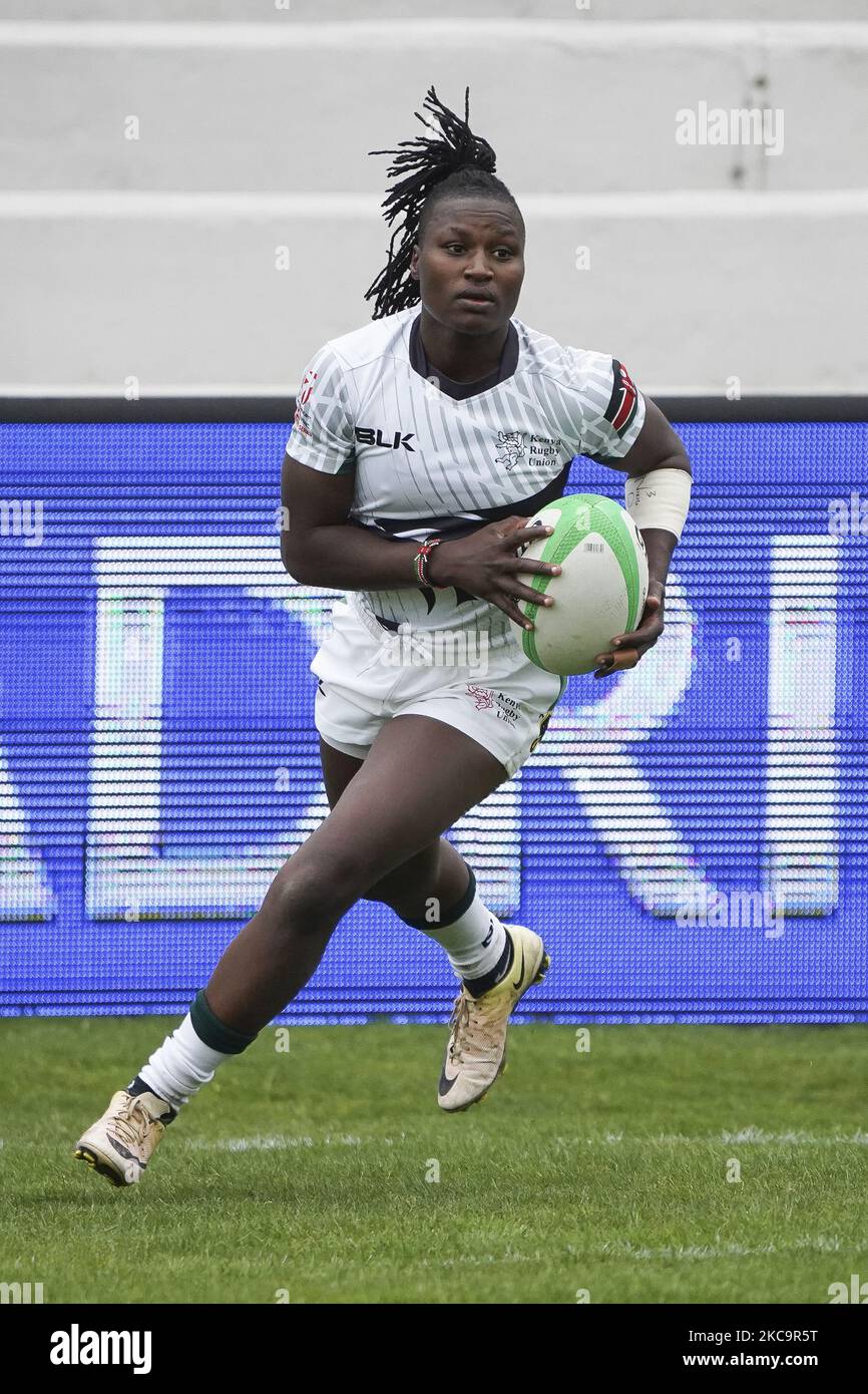 Janet Okello of Kenya during match 19 between Spain and Kenya during Day Two of The Madrid Rugby Sevens International Tournament at Universidad Complutense de Madrid on February 21, 2021 in Madrid, (Photo by Oscar Gonzalez/NurPhoto) Stock Photo