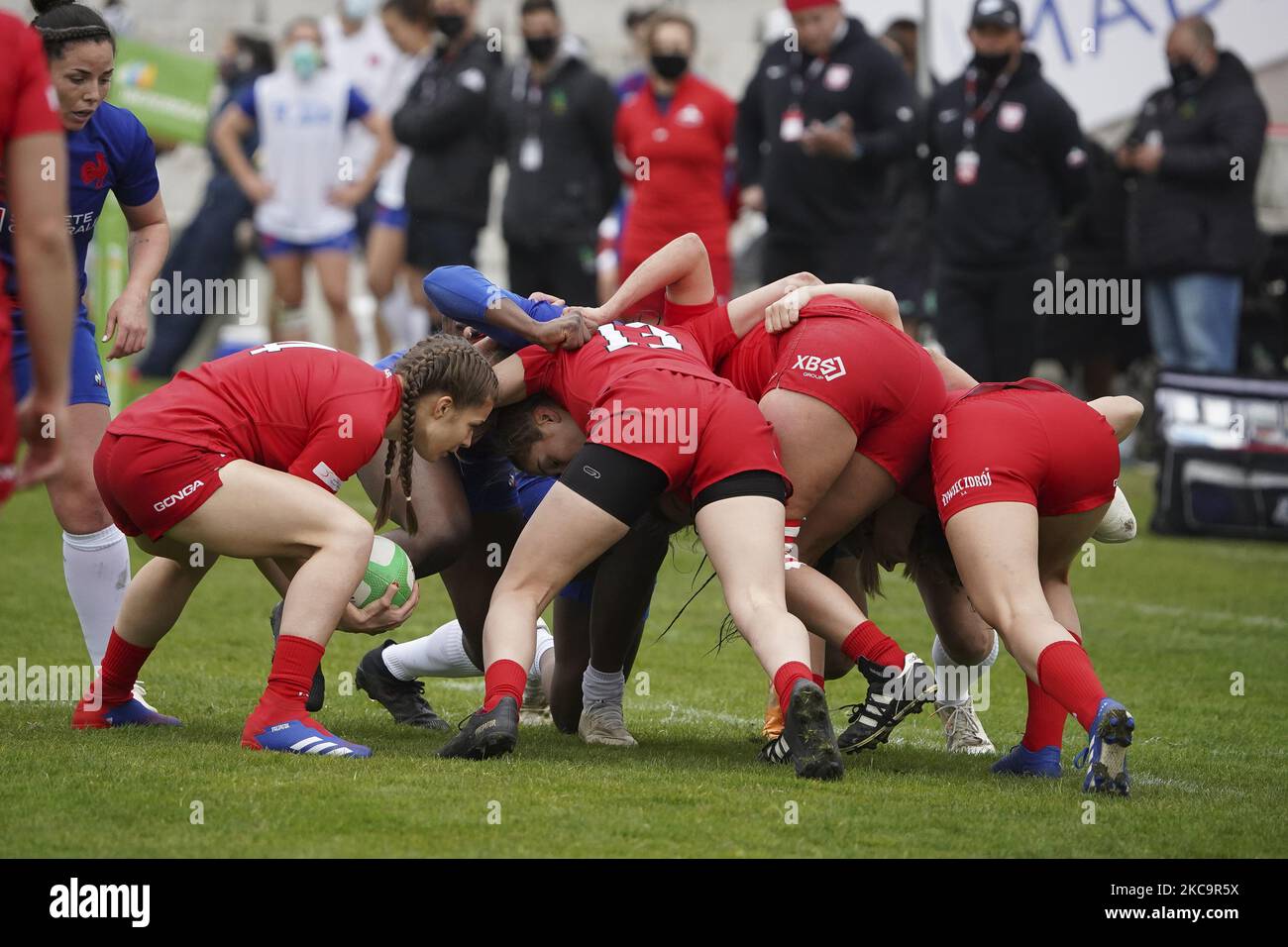 player of Poland during match 20 between Poland and France during Day Two of The Madrid Rugby Sevens International Tournament at Universidad Complutense de Madrid on February 21, 2021 in Madrid, (Photo by Oscar Gonzalez/NurPhoto) Stock Photo