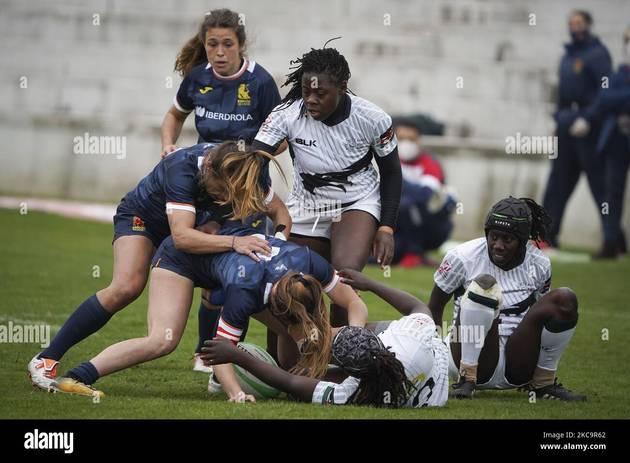 Janet Okello of Kenya during match 19 between Spain and Kenya during Day Two of The Madrid Rugby Sevens International Tournament at Universidad Complutense de Madrid on February 21, 2021 in Madrid, (Photo by Oscar Gonzalez/NurPhoto) Stock Photo