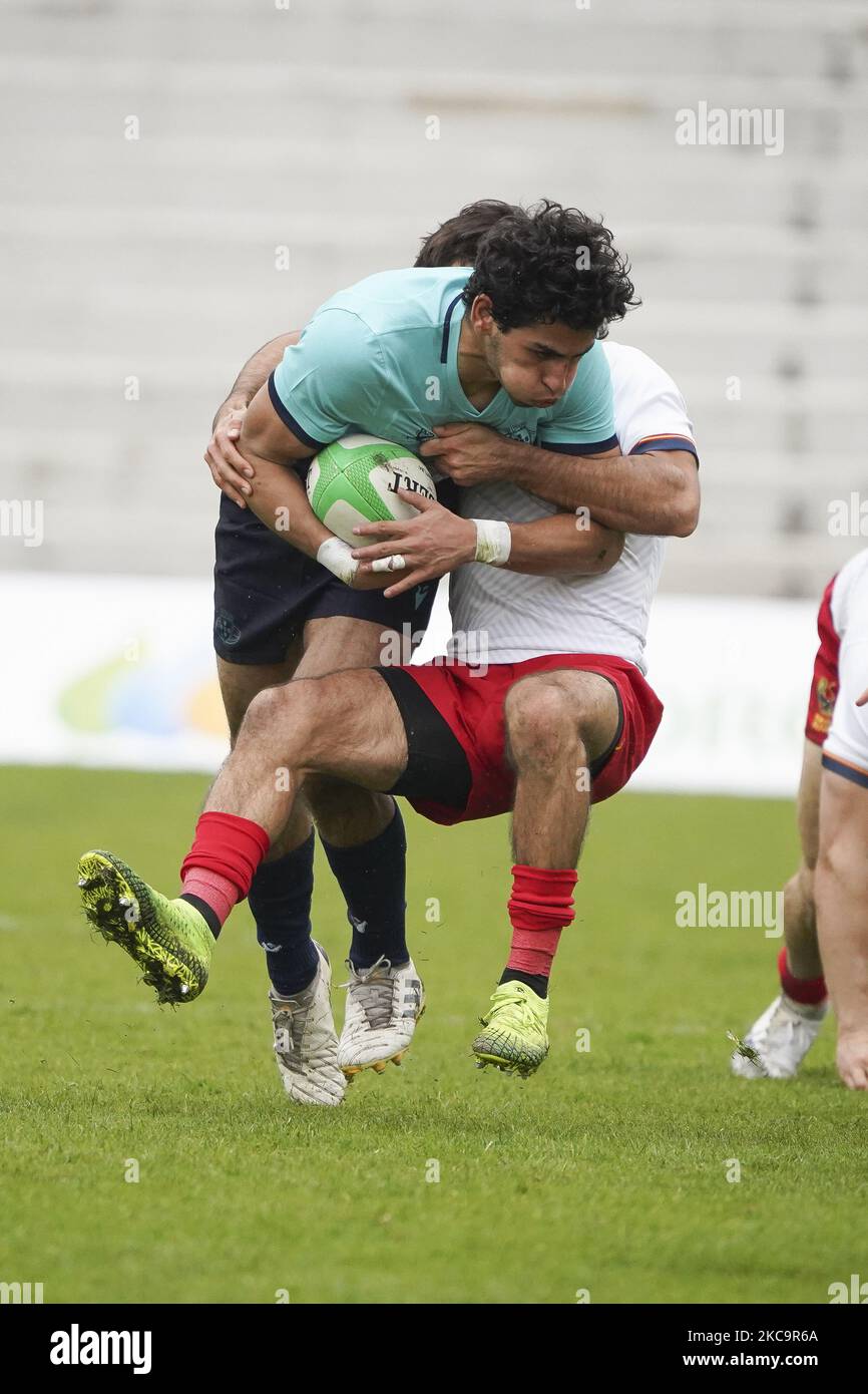 player of Portugal during match 22 between Portugal and Sapin during Day Two of The Madrid Rugby Sevens International Tournament at Universidad Complutense de Madrid on February 21, 2021 in Madrid, (Photo by Oscar Gonzalez/NurPhoto) Stock Photo
