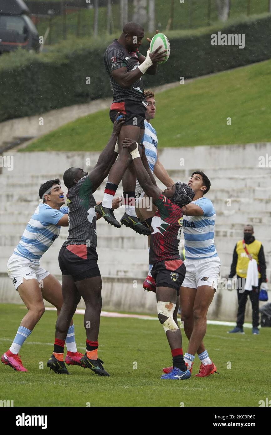player of Kenyan during match 21 between Argentina and Kenyan during Day Two of The Madrid Rugby Sevens International Tournament at Universidad Complutense de Madrid on February 21, 2021 in Madrid, (Photo by Oscar Gonzalez/NurPhoto) Stock Photo