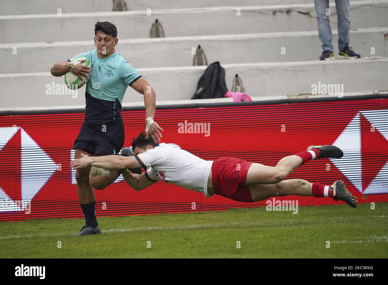 Louis Jose Rodrigues of Portugal during match 22 between Portugal and Sapin during Day Two of The Madrid Rugby Sevens International Tournament at Universidad Complutense de Madrid on February 21, 2021 in Madrid, (Photo by Oscar Gonzalez/NurPhoto) Stock Photo