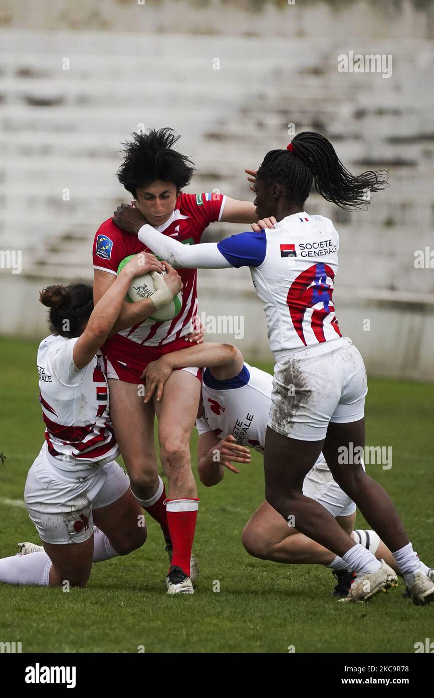 Baizat Khamidova of Russia during the Womens Finals between France and Russia during Day Two of The Madrid Rugby Sevens International Tournament at Universidad Complutense de Madrid on February 21, 2021 in Madrid (Photo by Oscar Gonzalez/NurPhoto) Stock Photo