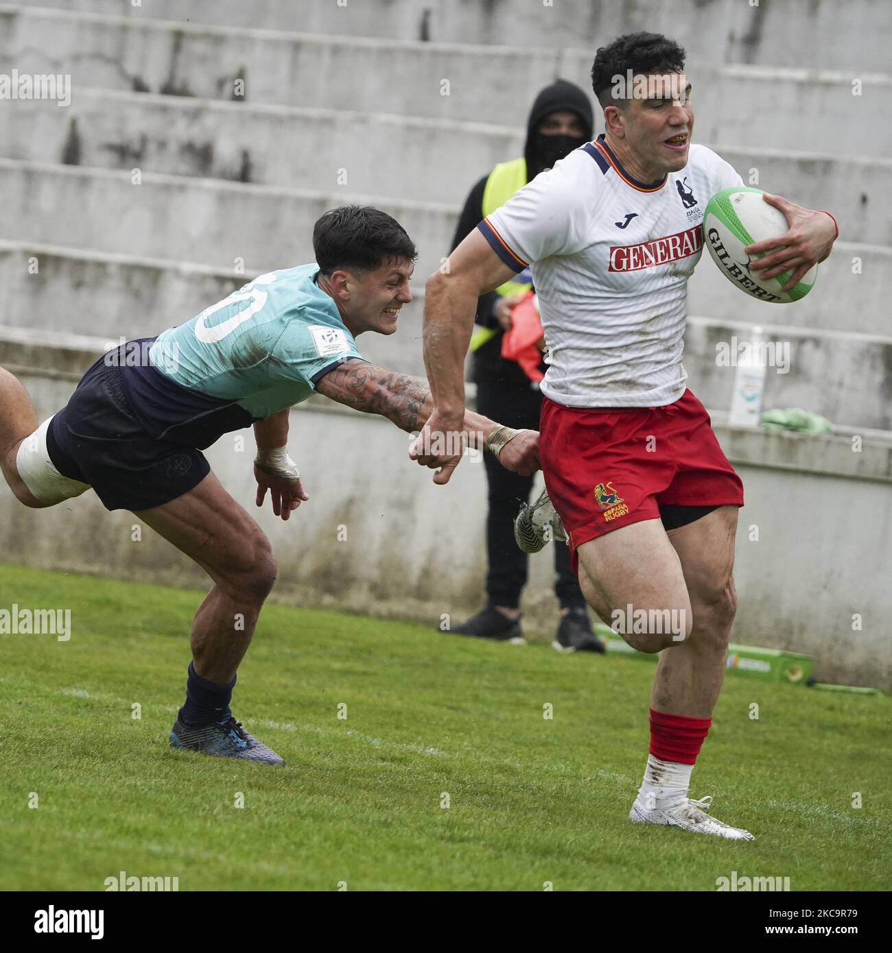 Tobias Sainz-Trapaga of Spain during match 22 between Portugal and Spain during Day Two of The Madrid Rugby Sevens International Tournament at Universidad Complutense de Madrid on February 21, 2021 in Madrid, (Photo by Oscar Gonzalez/NurPhoto) Stock Photo