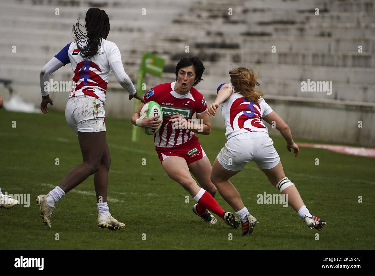 Baizat Khamidova of Russia during the Womens Finals between France and Russia during Day Two of The Madrid Rugby Sevens International Tournament at Universidad Complutense de Madrid on February 21, 2021 in Madrid (Photo by Oscar Gonzalez/NurPhoto) Stock Photo
