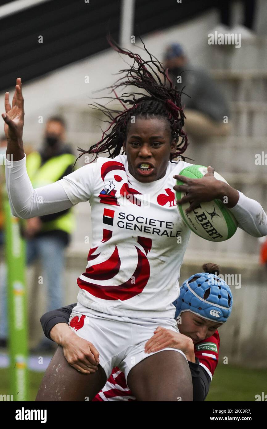 Nassira Konde of France during the Womens Finals between France and Russia during Day Two of The Madrid Rugby Sevens International Tournament at Universidad Complutense de Madrid on February 21, 2021 in Madrid (Photo by Oscar Gonzalez/NurPhoto) Stock Photo