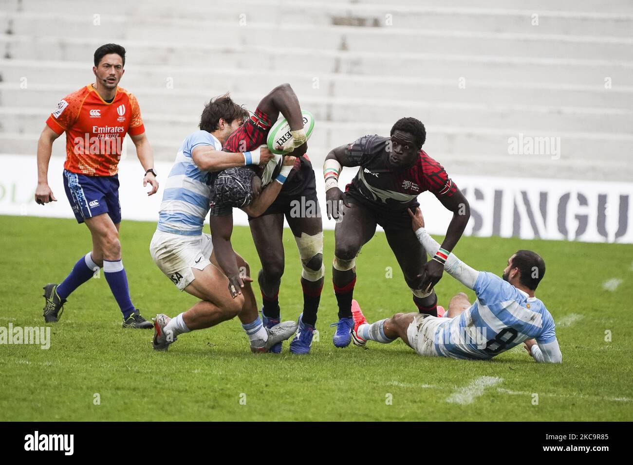 player of Kenyan during the finals between Kenya and Argentina during Day Two of The Madrid Rugby Sevens International Tournament at Universidad Complutense de Madrid on February 21, 2021 in Madrid, (Photo by Oscar Gonzalez/NurPhoto) Stock Photo