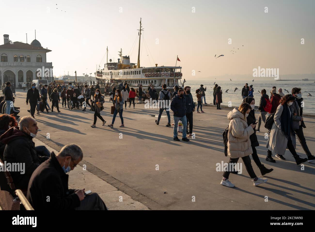 Daily life in Istanbul, Turkey seen on February 23, 2021. Turkey will start to gradually normalize from coronavirus restrictions as of March 1, said Health Minister Fahrettin Koca. (Photo by Erhan Demirtas/NurPhoto) Stock Photo