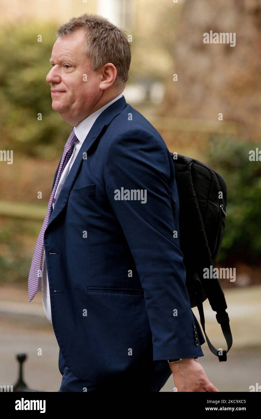 Former Brexit negotiator David Frost walks up Downing Street in London, England, on February 24, 2021. Frost has been appointed to lead the building of a new relationship with the European Union and is to become a full cabinet member next month. (Photo by David Cliff/NurPhoto) Stock Photo