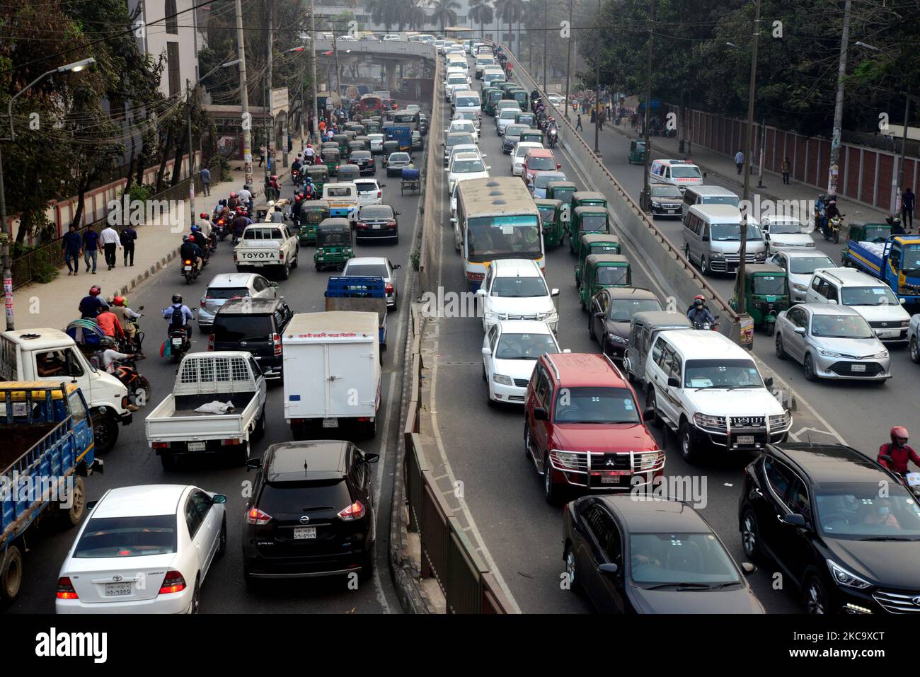 Traffic jam in Dhaka, Bangladesh, on February 24, 2021 (Photo by