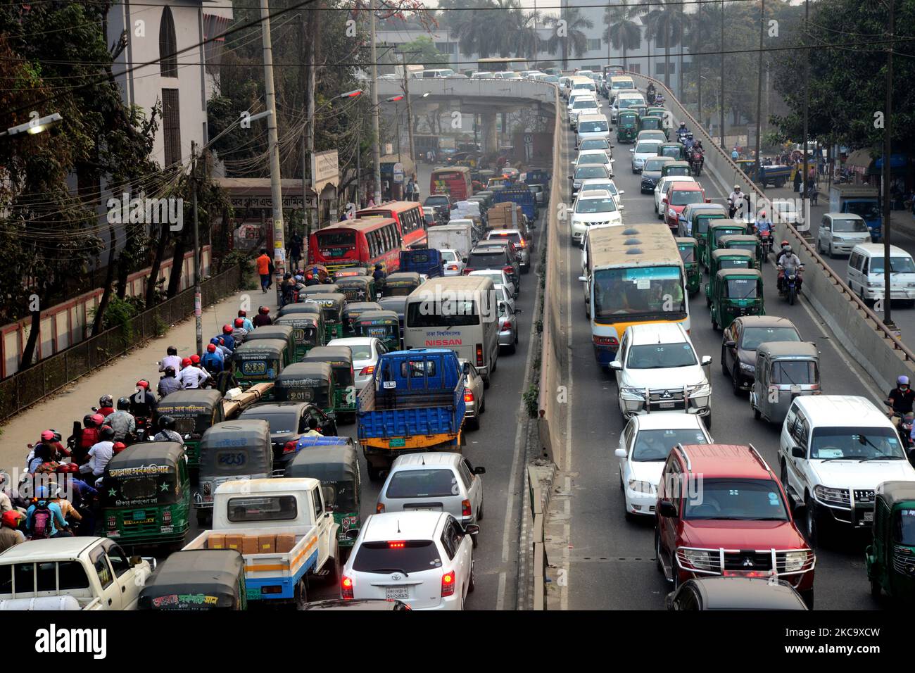 Traffic jam in Dhaka, Bangladesh, on February 24, 2021 (Photo by