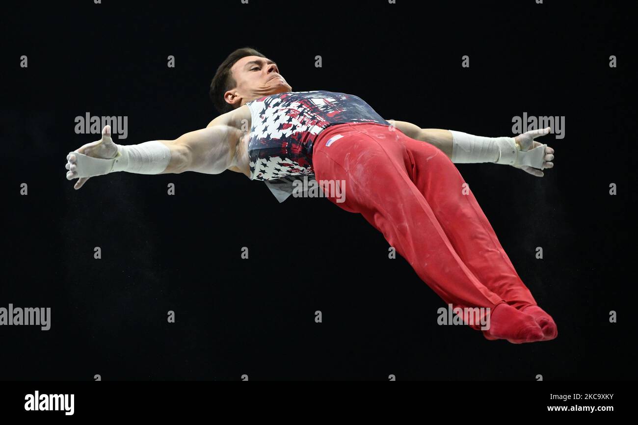 Liverpool, UK. 04th Nov, 2022. Gymnastics: World Championship, all-around, men, at M&S Bank Arena. Brody Malone from the USA gymnastics on high bar. Credit: Marijan Murat/dpa/Alamy Live News Stock Photo