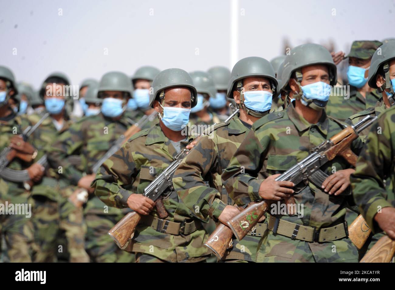 Sahrawi troops parade during the celebrations marking the 45th