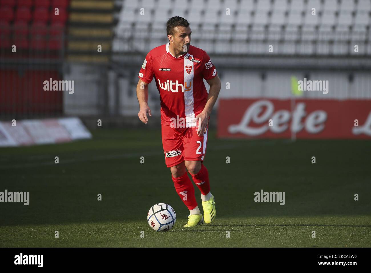 Giulio Donati of AC Monza in action during the Serie B match between AC Monza and AS Cittadella at Stadio Brianteo on February 27, 2021 in Monza, Italy. (Photo by Giuseppe Cottini/NurPhoto) Stock Photo