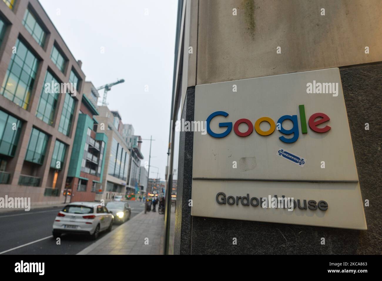 A view of Google logo outside Google EMEA HQ in Dublin's Grand Canal area during Level 5 Covid-19 lockdown. On Tuesday, March 2, 2021, in Dublin, Ireland. (Photo by Artur Widak/NurPhoto) Stock Photo
