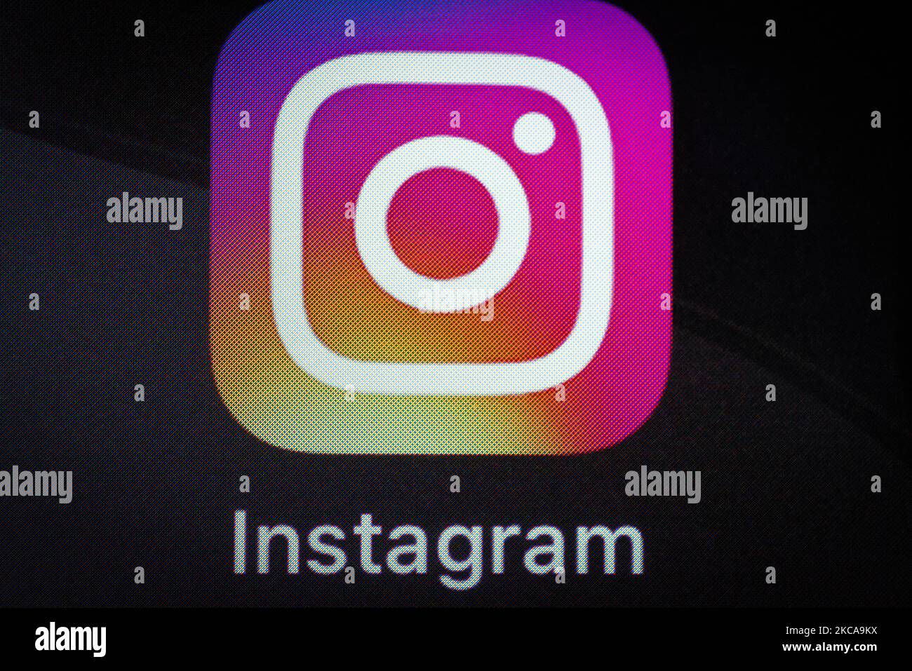 The Instagram photo sharing application icon is seen on an iPhone home screen in Warsaw, Poland on March 3, 2021. (Photo by Jaap Arriens/NurPhoto) Stock Photo