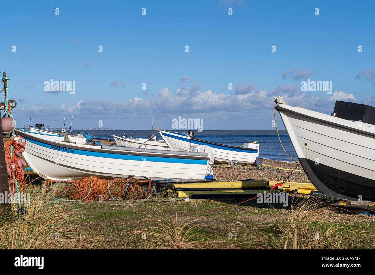 fishing boats on sizewell beach suffolk Stock Photo