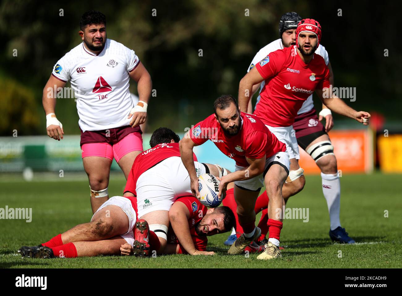 Portugal's and Georgia's players compete during the Rugby Europe ...