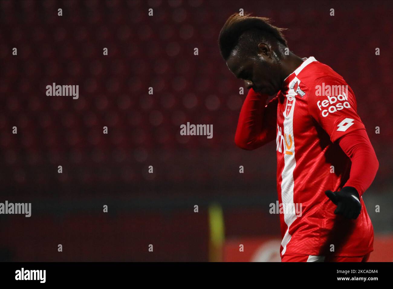 Mario Balotelli of AC Monza in action during the Serie B match between AC Monza and Pordenone Calcio at Stadio Brianteo on March 06, 2021 in Monza, Italy. (Photo by Mairo Cinquetti/NurPhoto) Stock Photo