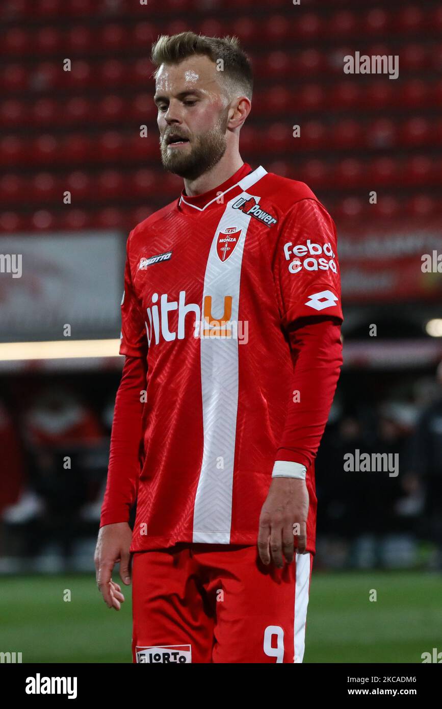 Christian Gytkjaer of AC Monza cin action during the Serie B match between AC Monza and Pordenone Calcio at Stadio Brianteo on March 06, 2021 in Monza, Italy. (Photo by Mairo Cinquetti/NurPhoto) Stock Photo