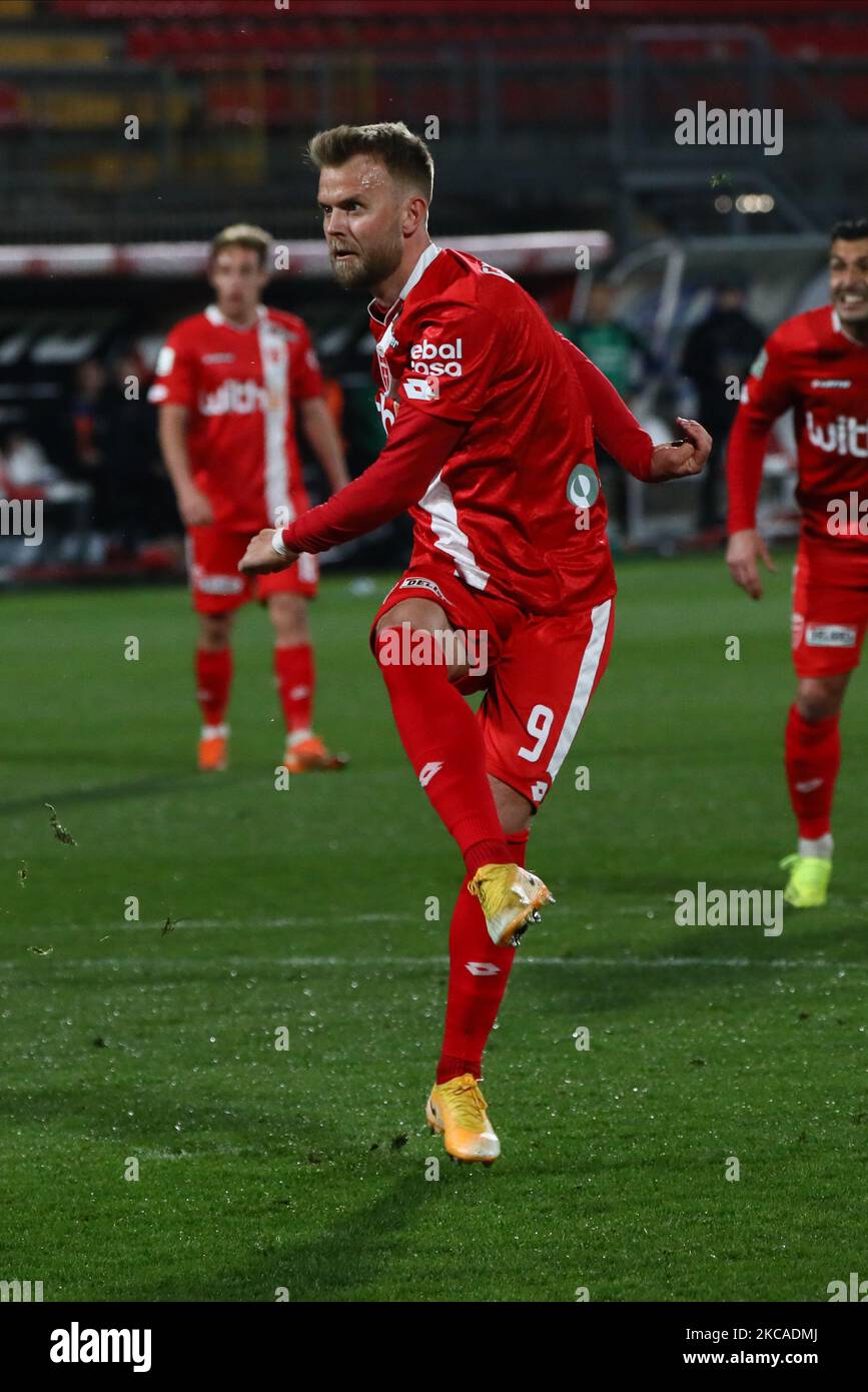 Christian Gytkjaer of AC Monza in action during the Serie B match between AC Monza and Pordenone Calcio at Stadio Brianteo on March 06, 2021 in Monza, Italy. (Photo by Mairo Cinquetti/NurPhoto) Stock Photo