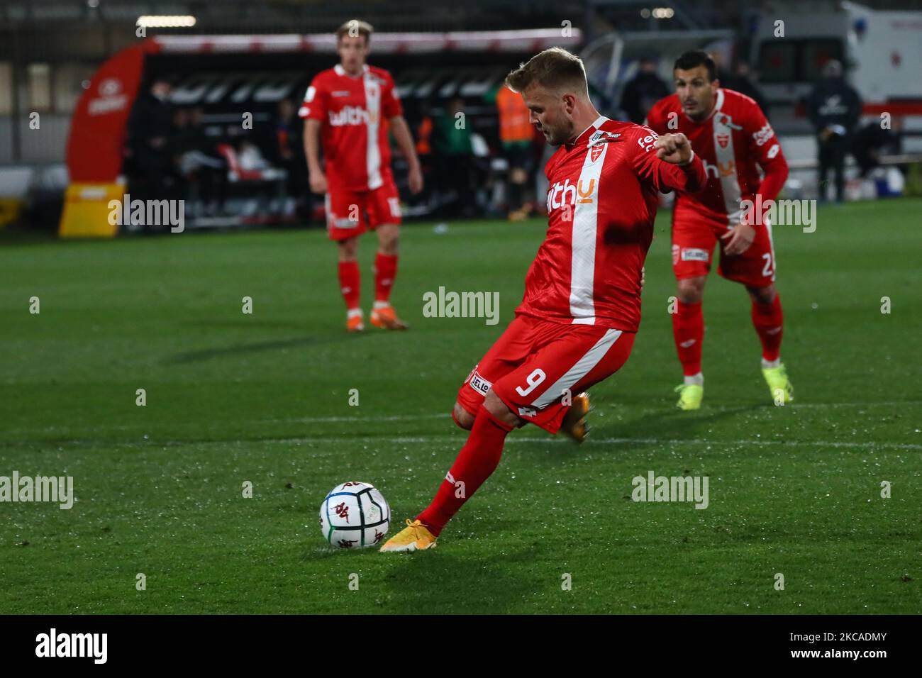 Christian Gytkjaer of AC Monza in action during the Serie B match between AC Monza and Pordenone Calcio at Stadio Brianteo on March 06, 2021 in Monza, Italy. (Photo by Mairo Cinquetti/NurPhoto) Stock Photo