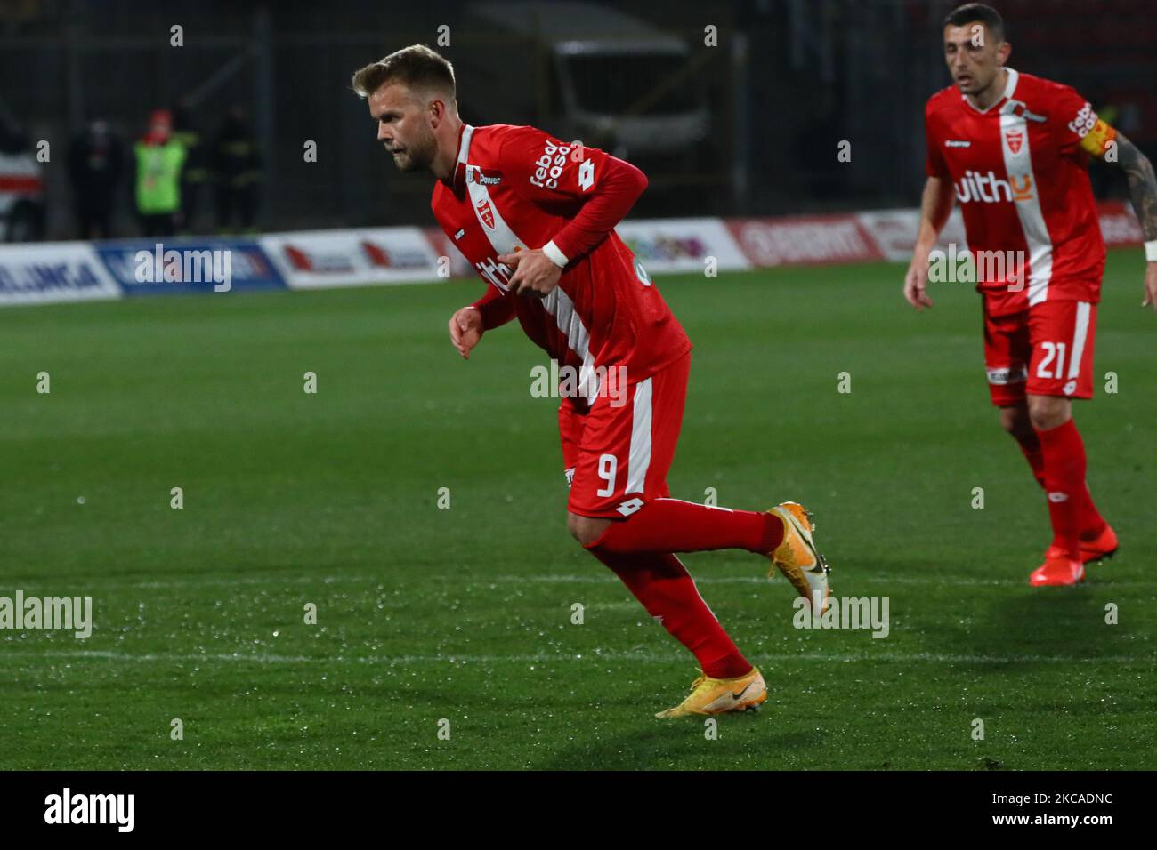 Christian Gytkjaer of AC Monza in action during the Serie B match between AC Monza and Pordenone Calcio at Stadio Brianteo on March 06, 2021 in Monza, Italy. (Photo by Mairo Cinquetti/NurPhoto) Stock Photo