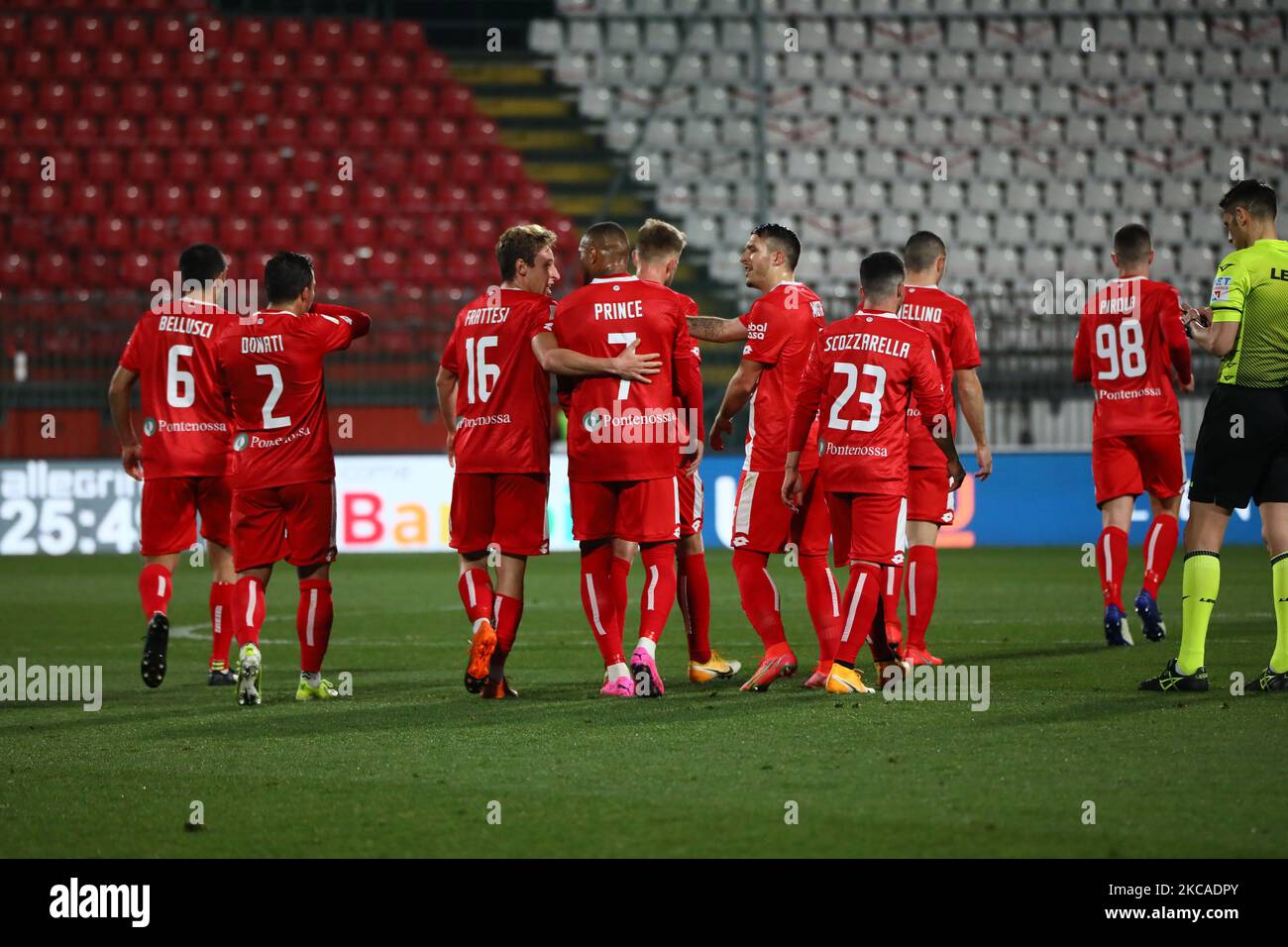 Davide Frattesi of AC Monza celebrate the goal during the the Serie B match between AC Monza and Pordenone Calcio at Stadio Brianteo on March 06, 2021 in Monza, Italy. (Photo by Mairo Cinquetti/NurPhoto) Stock Photo