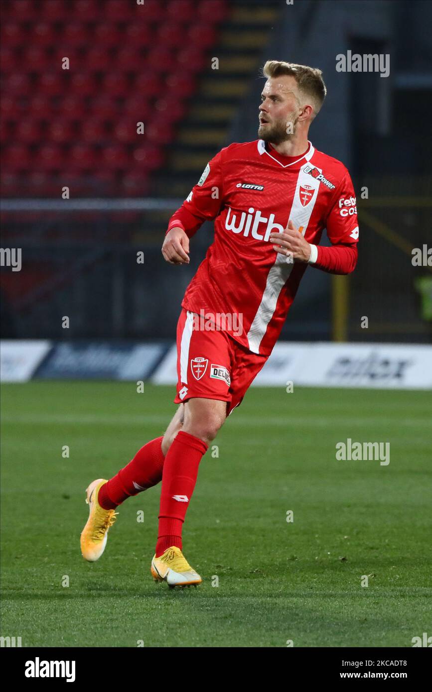 Christian Gytkjaer of AC Monza in action during the Serie B match between AC Monza and Pordenone Calcio at Stadio Brianteo on March 06, 2021 in Monza, Italy. (Photo by Mairo Cinquetti/NurPhoto) Stock Photo