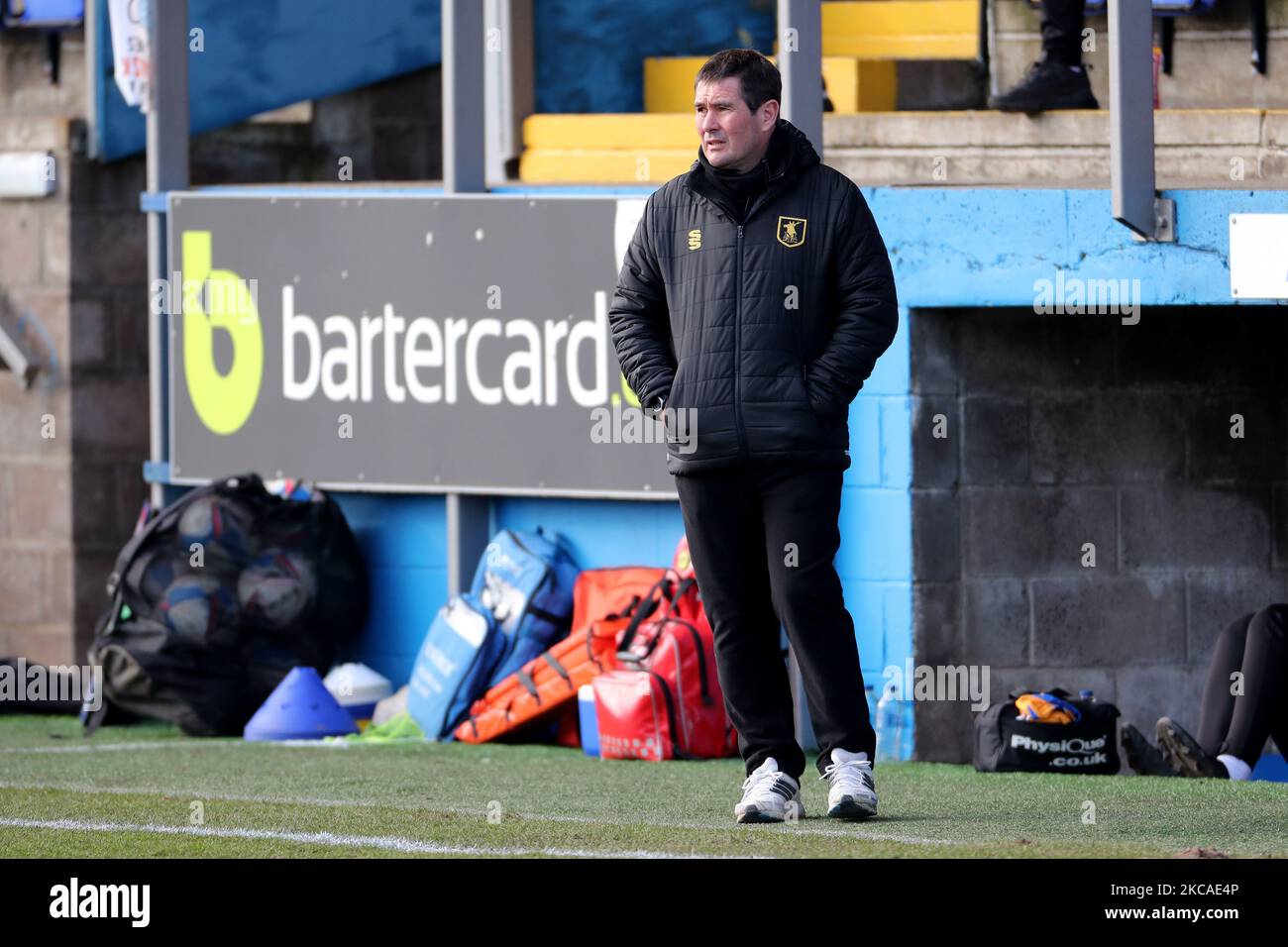 Mansfield Town manager Nigel Clough during the Sky Bet League 2 match between Barrow and Mansfield Town at the Holker Street, Barrow-in-Furness on Saturday 6th March 2021. (Photo by Mark Fletcher/MI News/NurPhoto) Stock Photo