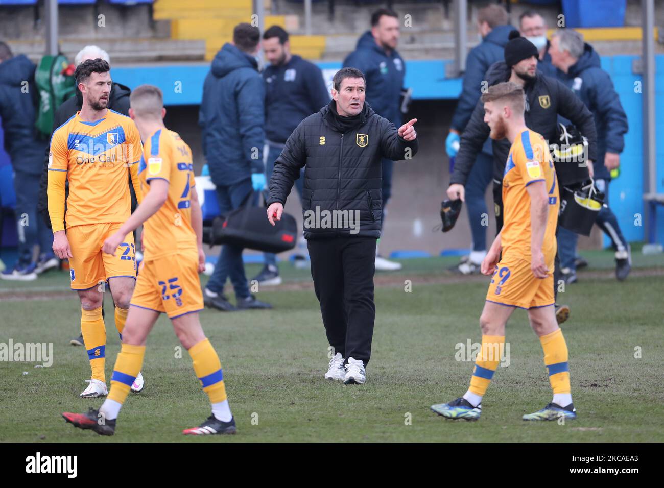 Mansfield Town manager Nigel Clough during the Sky Bet League 2 match between Barrow and Mansfield Town at the Holker Street, Barrow-in-Furness on Saturday 6th March 2021. (Photo by Mark Fletcher/MI News/NurPhoto) Stock Photo