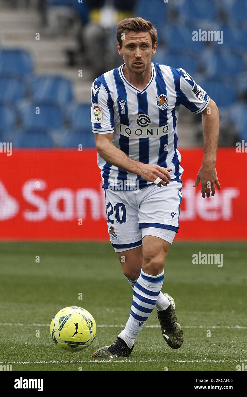 Nacho Monreal of Real Sociedad during the La Liga Santander match between Real Sociedad and Deportivo Alaves at Estadio Anoeta on February 21, 2021 in San Sebastian, Spain. Sporting stadiums around Spain remain under strict restrictions due to the Coronavirus Pandemic as Government social distancing laws prohibit fans inside venues resulting in games being played behind closed doors. (Photo by Jose Breton/Pics Action/NurPhoto) Stock Photo