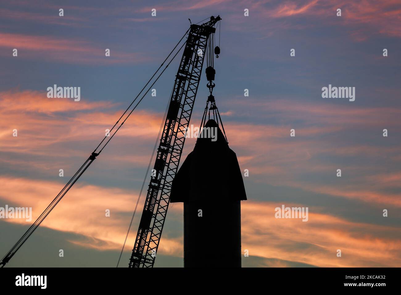 Starship SN-11 is seen at sunrise on March 9th at SpaceX's South Texas ...