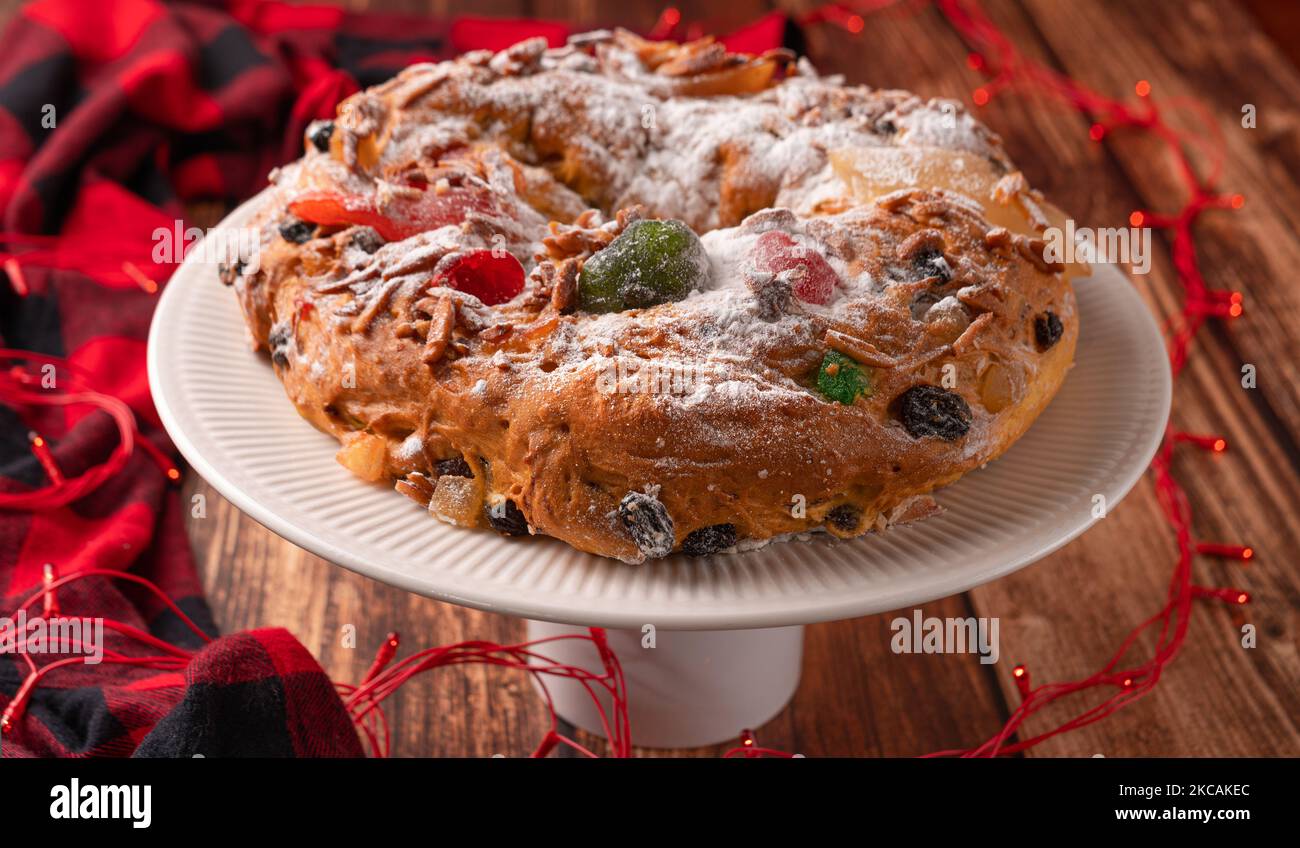 Bolo rei or king cake, a traditional cake that is eaten for Christmas and  Epiphany, Portugal Stock Photo - Alamy