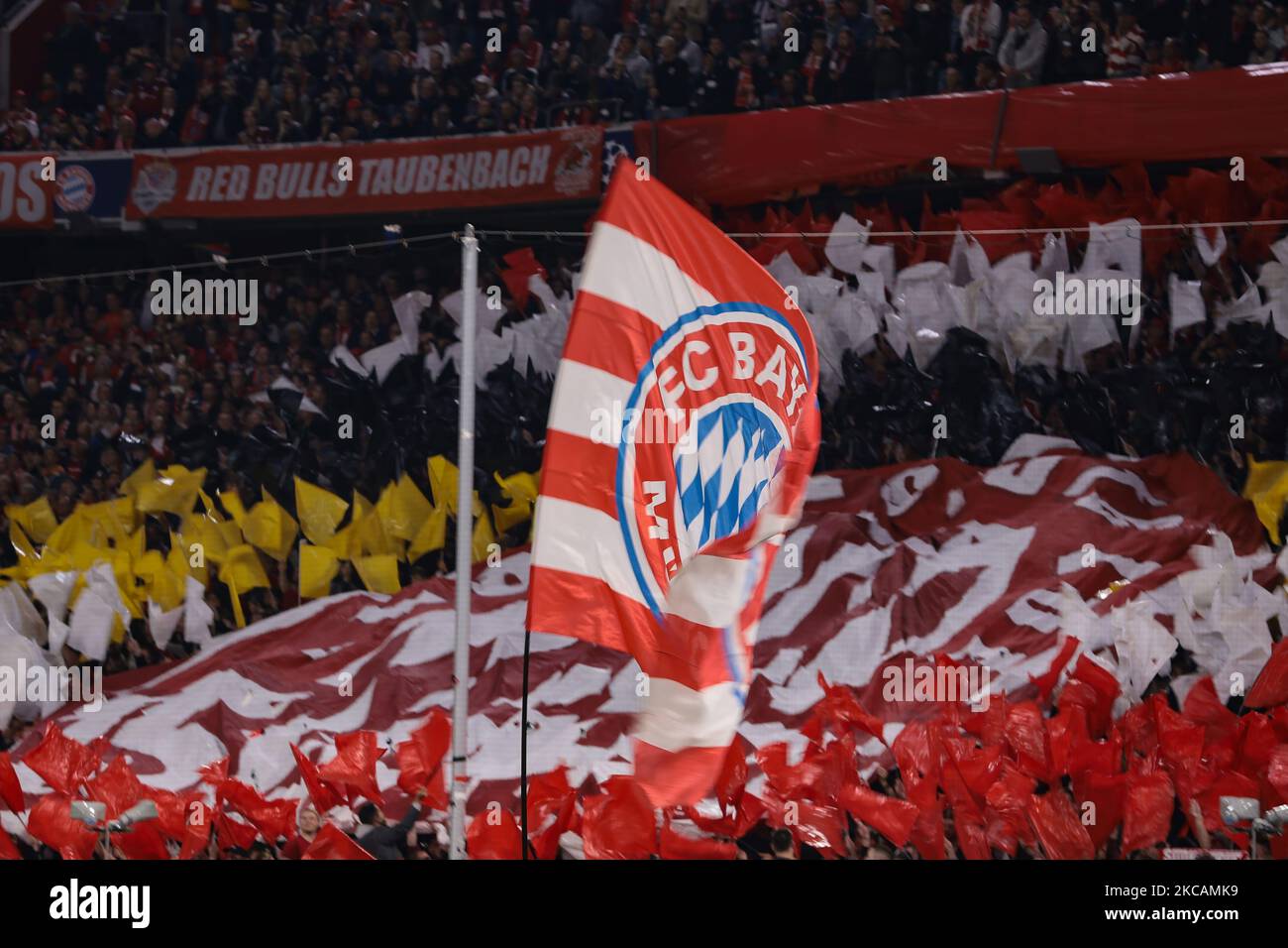 Munich, Germany, 1st November 2022. FC Bayern Munchen fans waves flags and decorate the curve prior to kick off in the UEFA Champions League match at Allianz Arena, Munich. Picture credit should read: Jonathan Moscrop / Sportimage Stock Photo
