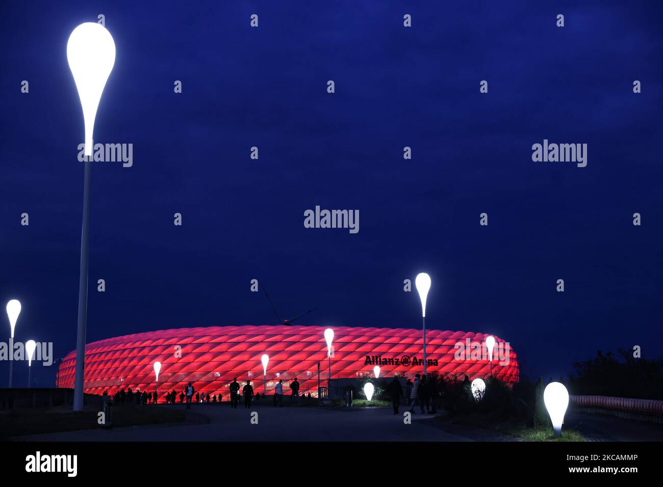 A general view of the Allianz Arena and UEFA Champions League branding  pitch side before the match Stock Photo - Alamy