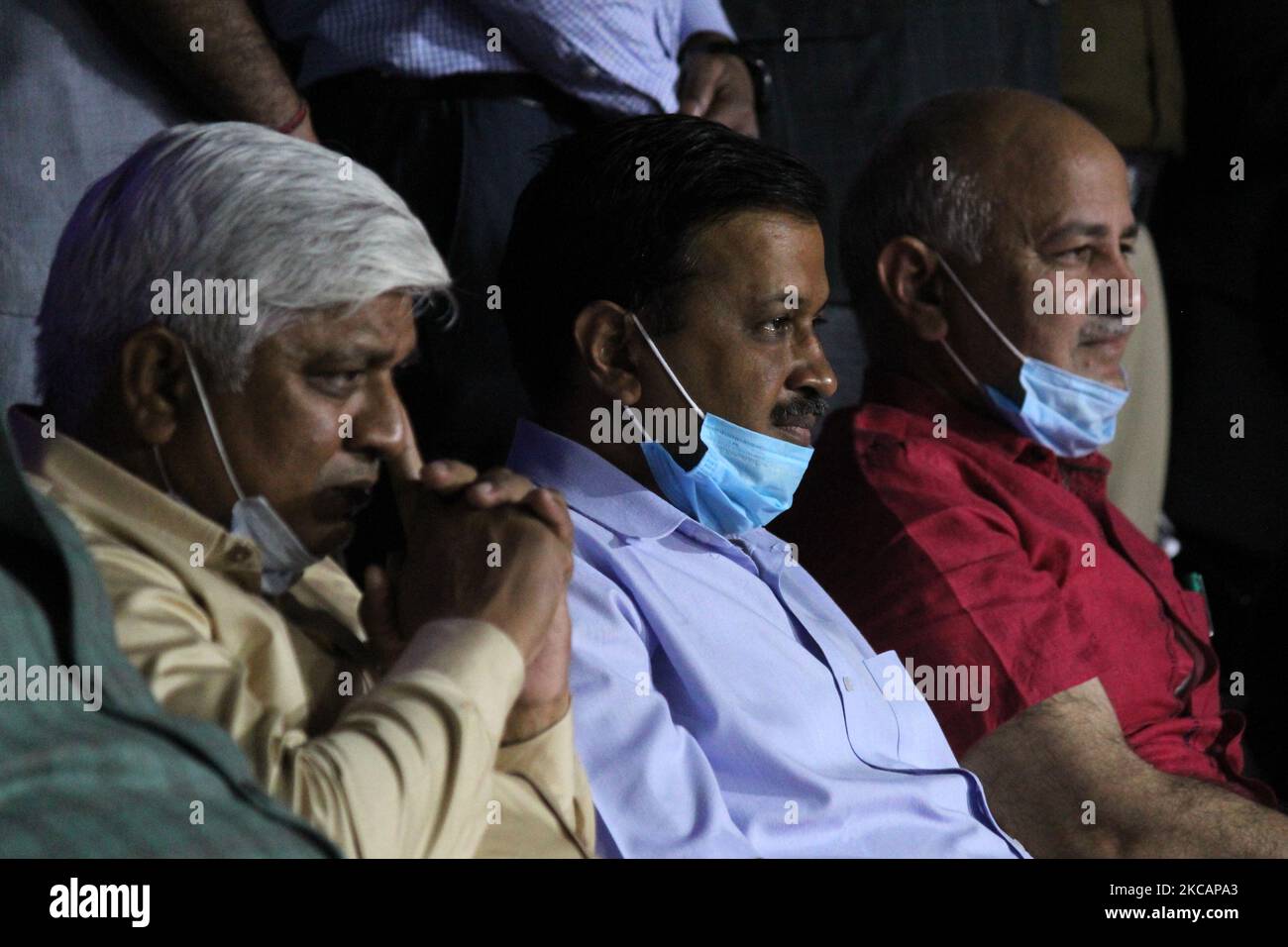 Delhi Chief Minister Arvind Kejriwal along with Dy. CM Manish Sisodia attend an event titled 'Freedom@75' to commemorate the 75th year of India's independence, at Connaught Place in New Delhi, India on March 12, 2021. (Photo by Mayank Makhija/NurPhoto) Stock Photo