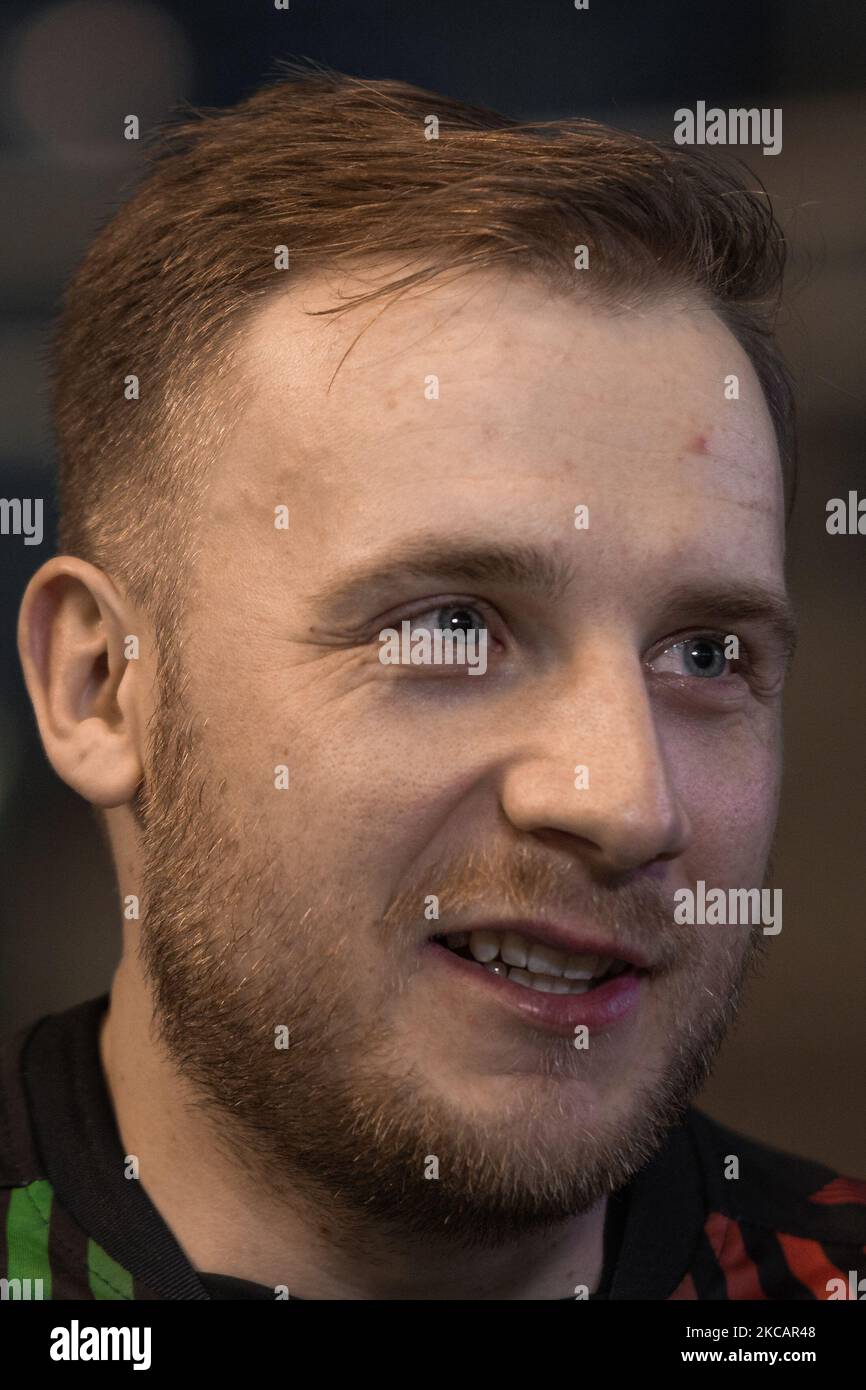 Daniel Pettersson of SC Magdeburg gives an interview after the LIQUI