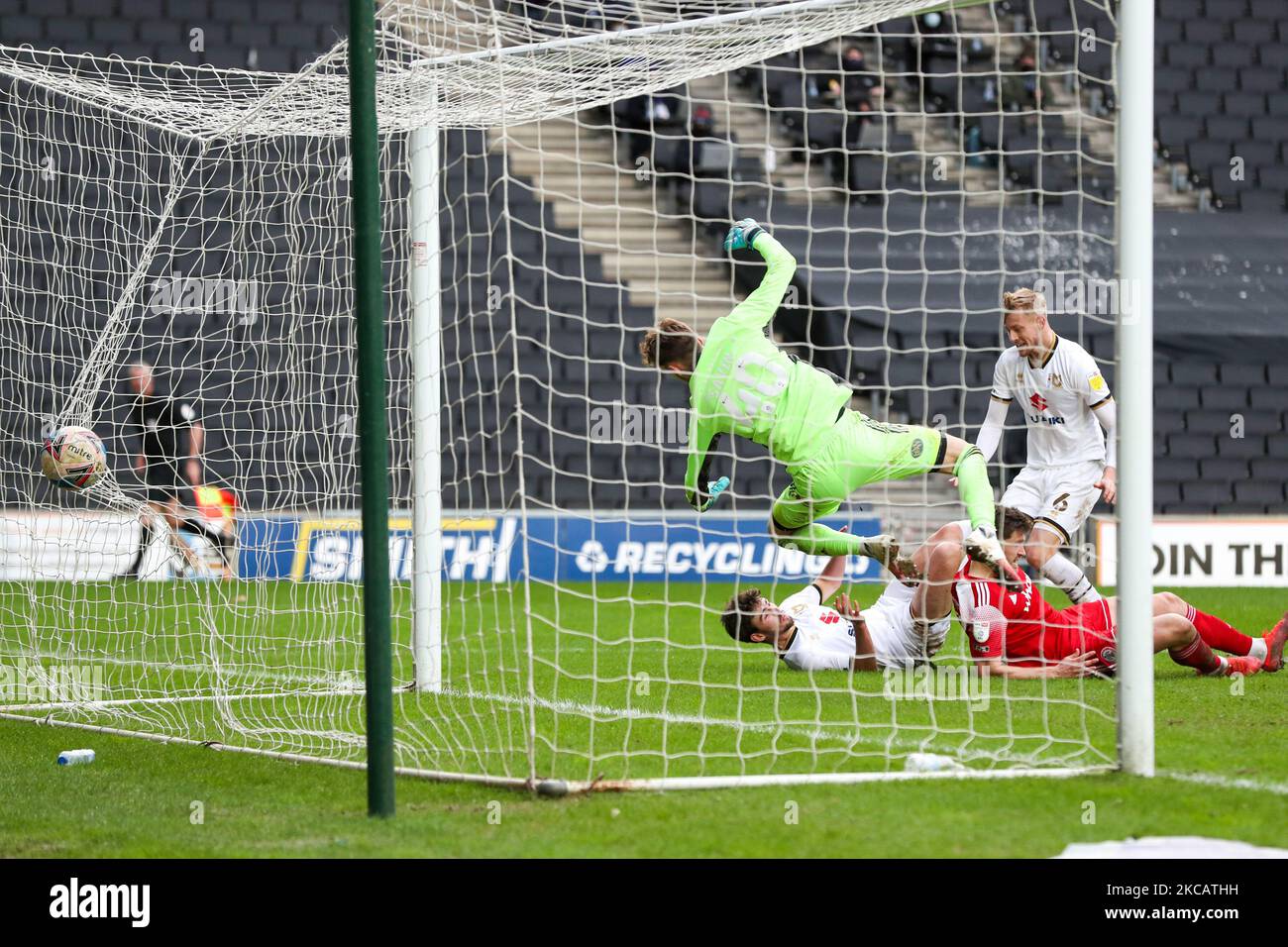 Matt O'Riley scores for Milton Keynes Dons, to take the lead making it 3 - 2 against Accrington Stanley, during the Sky Bet League 1 match between MK Dons and Accrington Stanley at Stadium MK, Milton Keynes on Saturday 13th March 2021. (Credit: John Cripps | MI News) (Photo by MI News/NurPhoto) Stock Photo