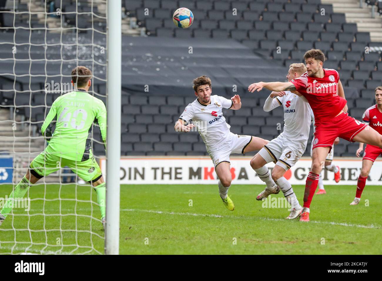 Matt O'Riley scores for Milton Keynes Dons, to take the lead making it 3 - 2 against Accrington Stanley, during the Sky Bet League 1 match between MK Dons and Accrington Stanley at Stadium MK, Milton Keynes on Saturday 13th March 2021. (Credit: John Cripps | MI News) (Photo by MI News/NurPhoto) Stock Photo