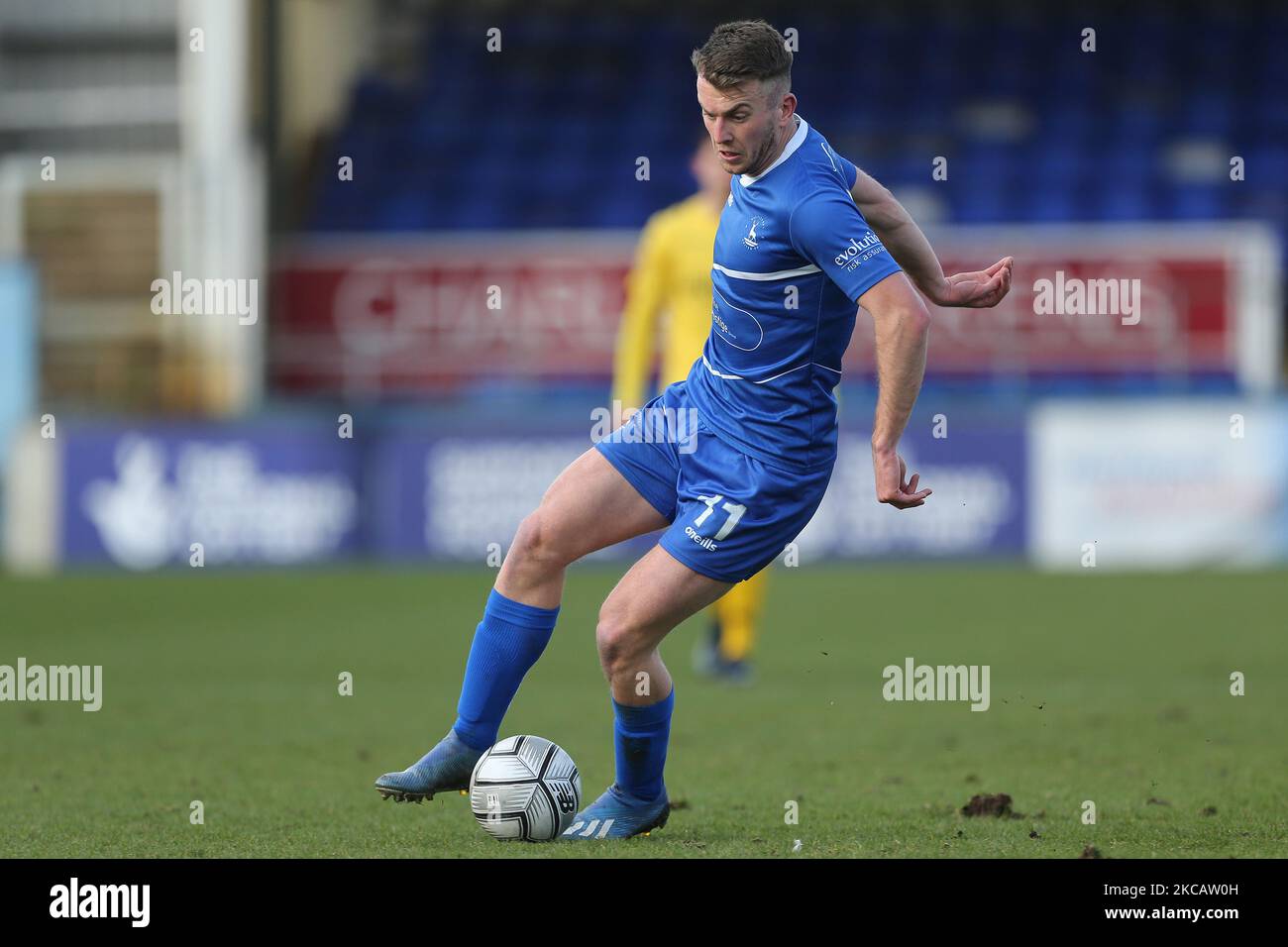 Rhys Oates of Hartlepool United during the Vanarama National League match between Hartlepool United and Eastleigh at Victoria Park, Hartlepool on Saturday 13th March 2021. (Photo by Mark Fletcher/MI News/NurPhoto) Stock Photo