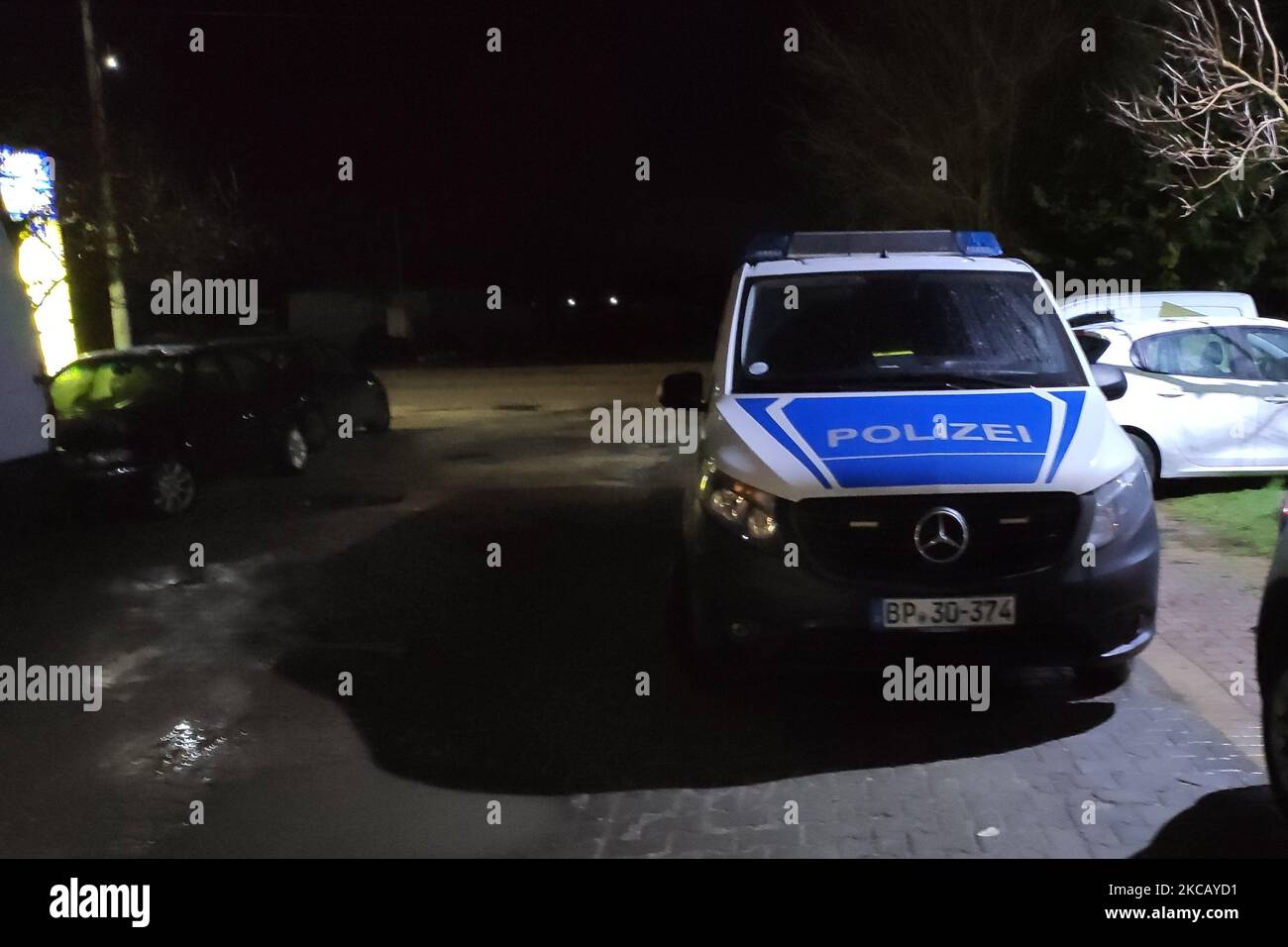 A van from the German police part of the FRONTEX force as seen near the Greek-Turkish borders. The vehicle has the logo of the Federal Police Bundespolizei or BPOL and the inscription POLIZEI. Frontex the European Border and Coast Guard Agency is controlling the external European Schengen borders assisting national law enforcement to the member state countries. Operation Poseidon - Poseidon Rapid Intervention oversees the southeastern land border of the EU with Turkey on Evros river (Maritsa or Meriç). The operation was reinforced in March 2020, during the border crisis when Turkey allowed tho Stock Photo
