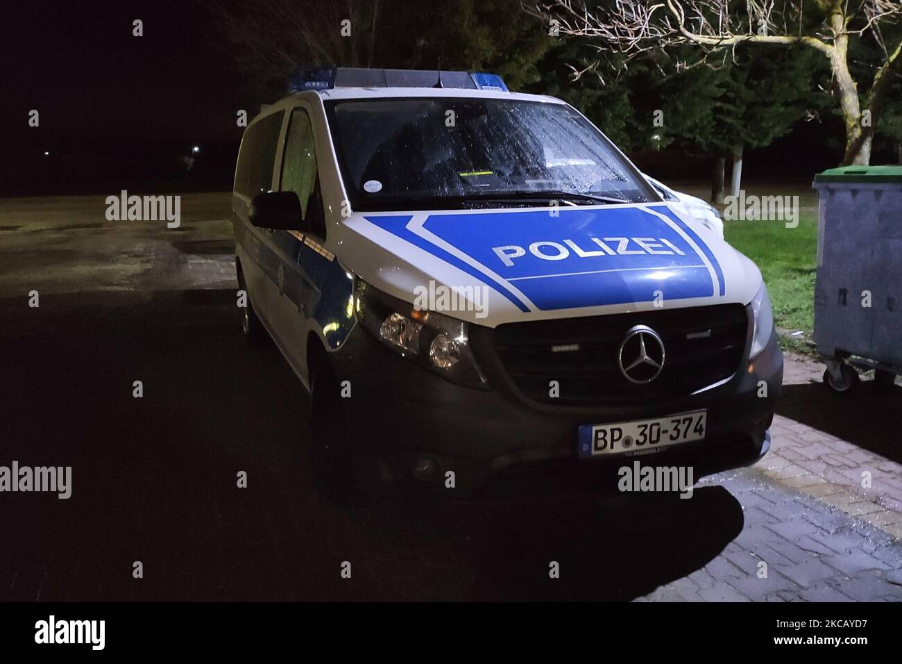 A van from the German police part of the FRONTEX force as seen near the Greek-Turkish borders. The vehicle has the logo of the Federal Police Bundespolizei or BPOL and the inscription POLIZEI. Frontex the European Border and Coast Guard Agency is controlling the external European Schengen borders assisting national law enforcement to the member state countries. Operation Poseidon - Poseidon Rapid Intervention oversees the southeastern land border of the EU with Turkey on Evros river (Maritsa or Meriç). The operation was reinforced in March 2020, during the border crisis when Turkey allowed tho Stock Photo