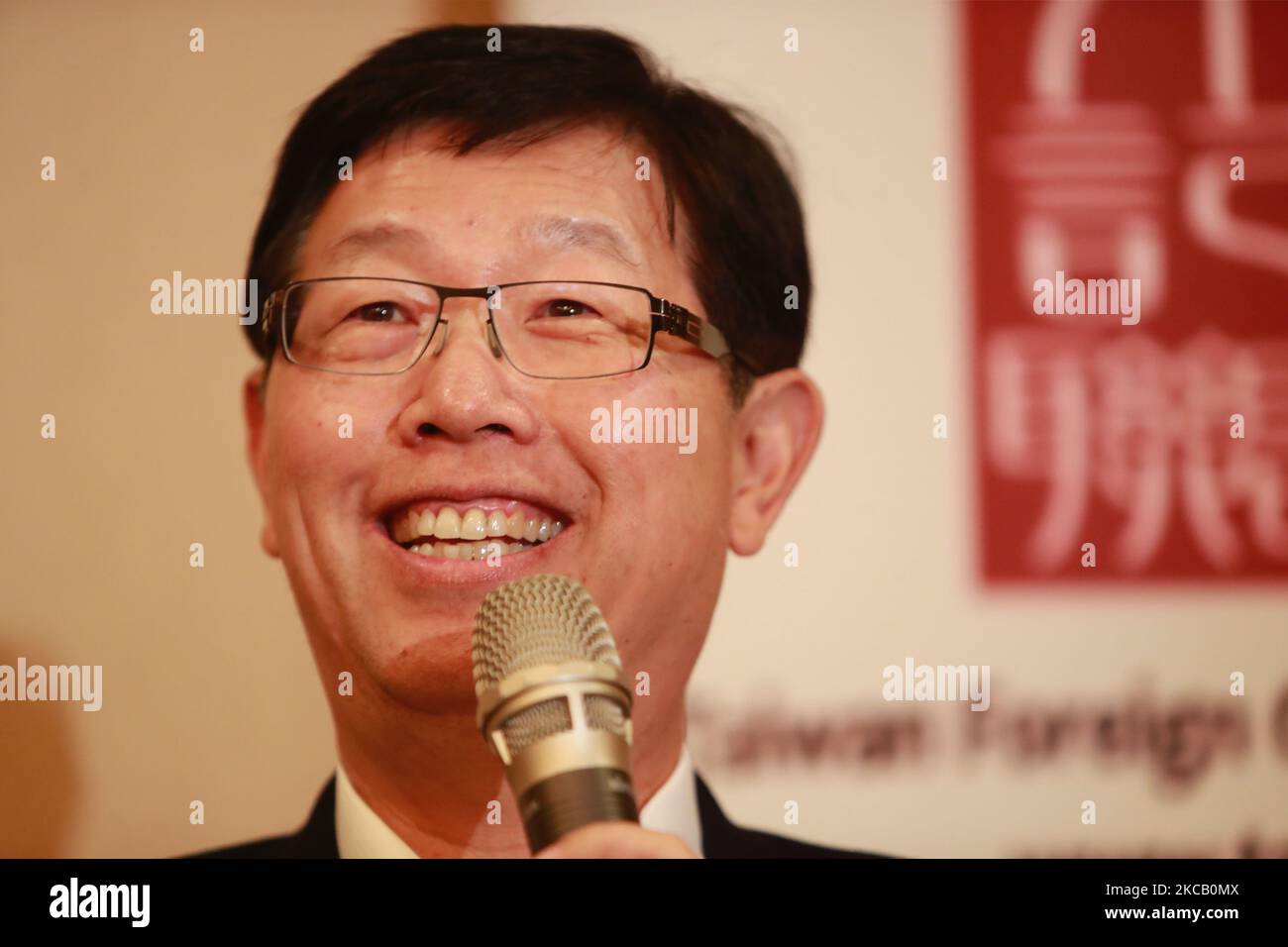 Mr Young Liu, CEO and Chairman of Foxconn Technology Group speaks to foreign journalists during a press conference, in Taipei, Taiwan, 16 March 2021. (Photo by Ceng Shou Yi/NurPhoto) Stock Photo