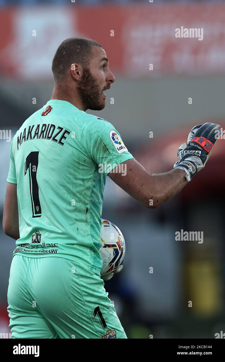 Giorgi Makaridze of Almeria gives instructions during the La Liga Smartbank match between UD Almeria and UD Las Palmas at Estadio Juegos del Mediterraneo on February 14, 2021 in Almeria, Spain. Sporting stadiums around Spain remain under strict restrictions due to the Coronavirus Pandemic as Government social distancing laws prohibit fans inside venues resulting in games being played behind closed doors. (Photo by Jose Breton/Pics Action/NurPhoto) Stock Photo