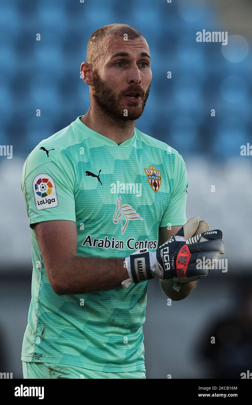 Giorgi Makaridze of Almeria gives instructions during the La Liga Smartbank match between UD Almeria and UD Las Palmas at Estadio Juegos del Mediterraneo on February 14, 2021 in Almeria, Spain. Sporting stadiums around Spain remain under strict restrictions due to the Coronavirus Pandemic as Government social distancing laws prohibit fans inside venues resulting in games being played behind closed doors. (Photo by Jose Breton/Pics Action/NurPhoto) Stock Photo