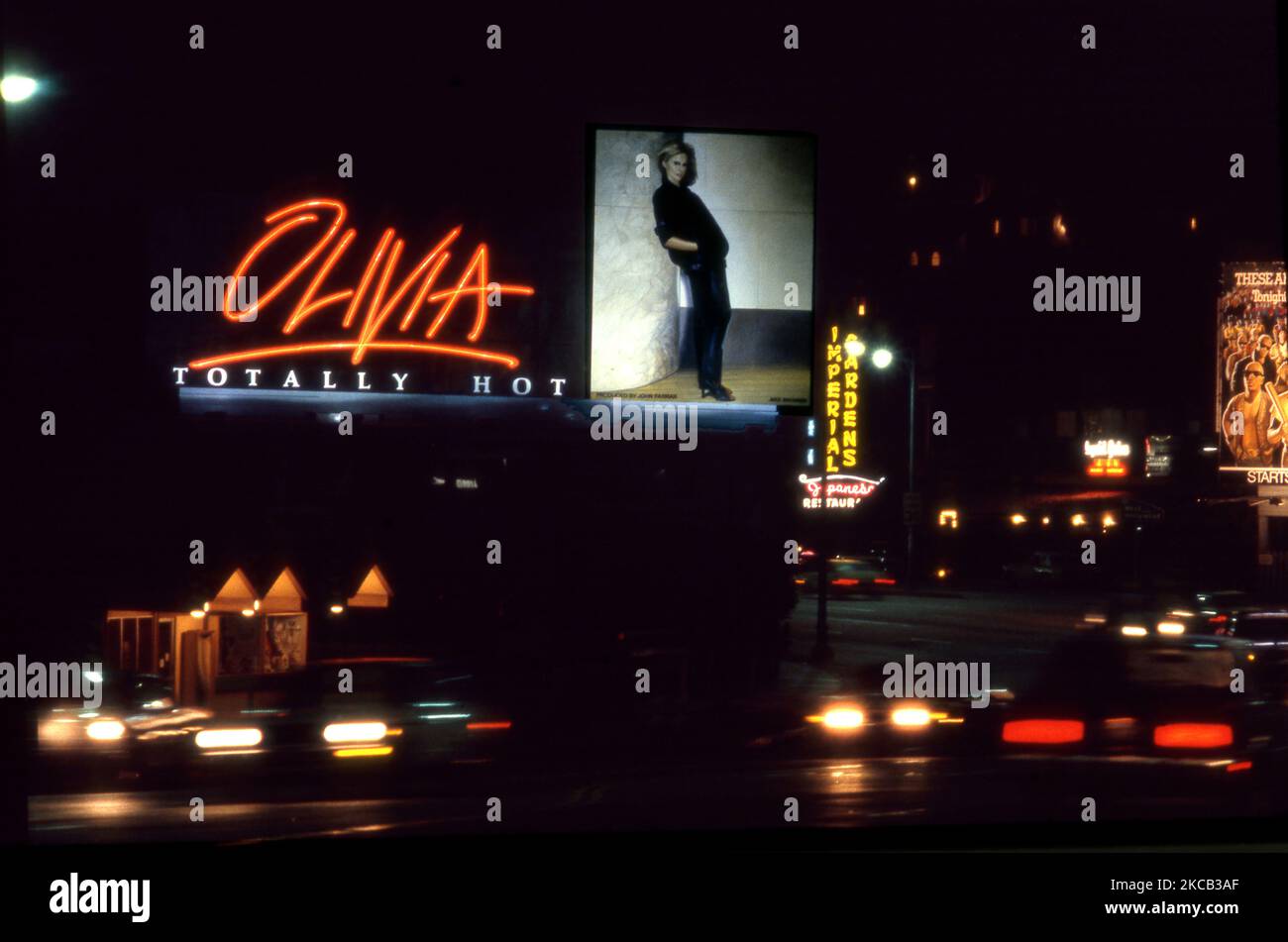 Billboard for Olivia Newton John at nighto n the Sunset Strip in Los Angeles, CA, 1979 Stock Photo
