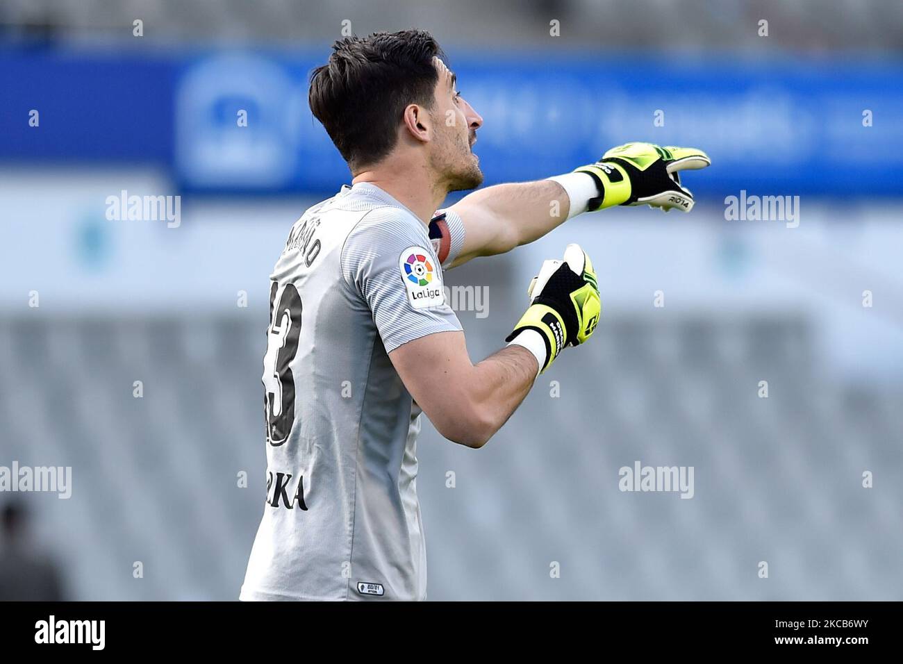 Diego Marino of Real Sporting de Gijon during the Liga SmartBank match between CE Sabadell and Real Sporting at Estadi Nova Creu Alta in Sabadell, Spain. (Photo by DAX Images/NurPhoto) Stock Photo
