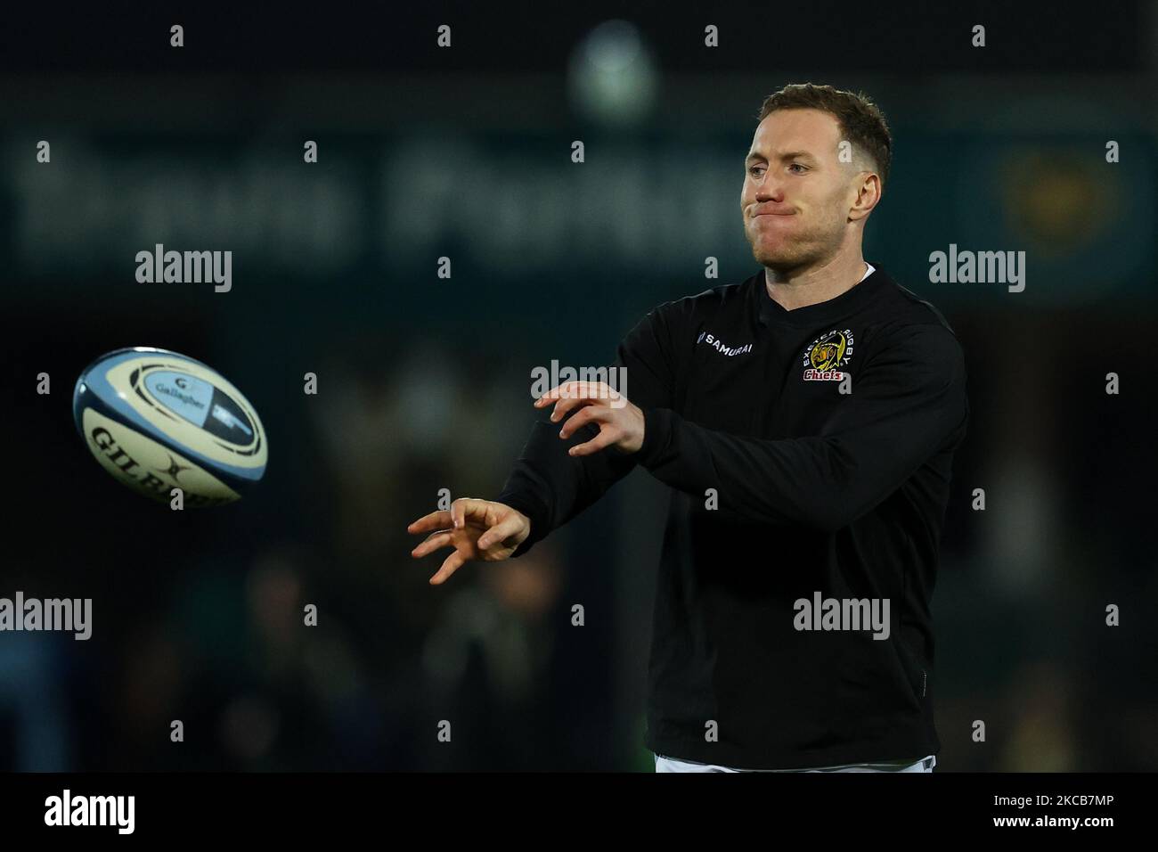 Rory O'Loughlin of Exeter Chiefs during the pre-match warm-up ahead of the Gallagher Premiership match Northampton Saints vs Exeter Chiefs at the cinch Stadium at Franklin's Gardens, Northampton, United Kingdom, 4th November 2022  (Photo by Nick Browning/News Images) Stock Photo